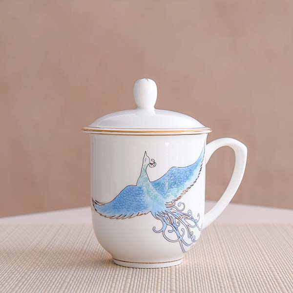 Blue Phoenix Bone China Covered Cup
