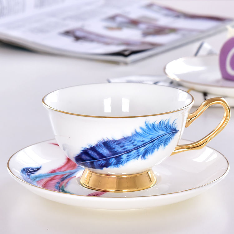 Feather Bone China Gold Foil Cup and Saucer