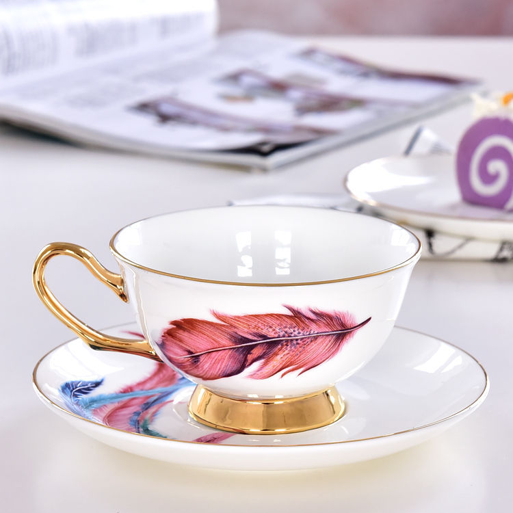 Feather Bone China Gold Foil Cup and Saucer