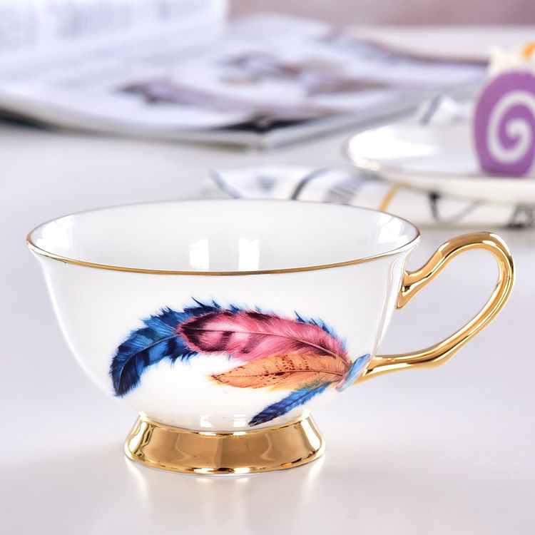 Feather Bone China Gold Foil Cup and Saucer