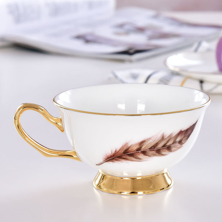 Feather Bone China Gold Foil Cup and Saucer