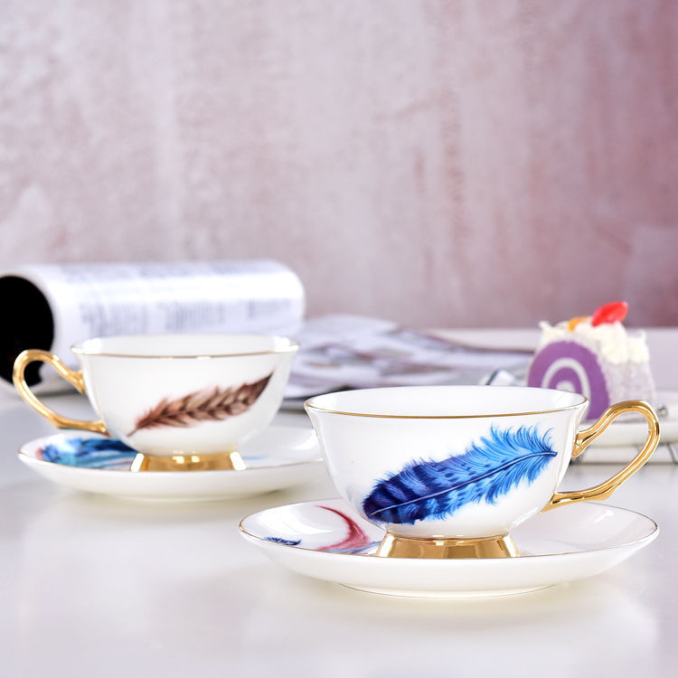 Feather Bone China Gold Foil Cup and Saucer