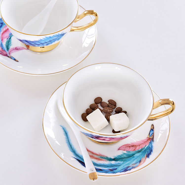 Feather Bone China Gold Foil Cup and Saucer