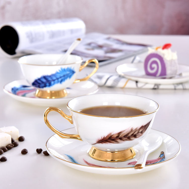 Feather Bone China Gold Foil Cup and Saucer