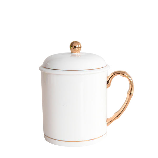 Golden Lion Golden Rimmed Bone China Covered Cup