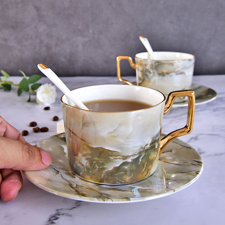 Marble Grain Bone China Cup and Saucer