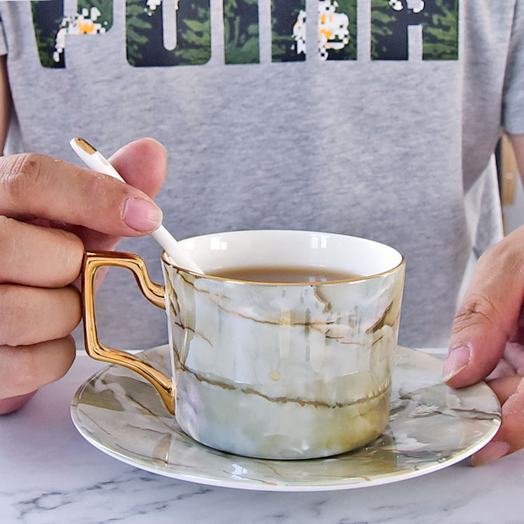 Marble Grain Bone China Cup and Saucer