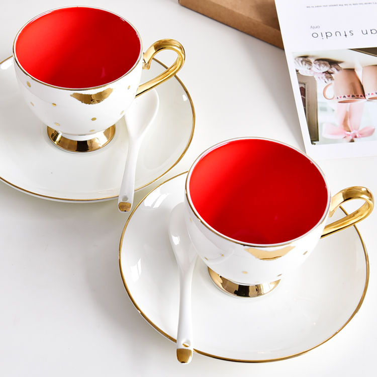 Red Lip Bone China Cup and Saucer