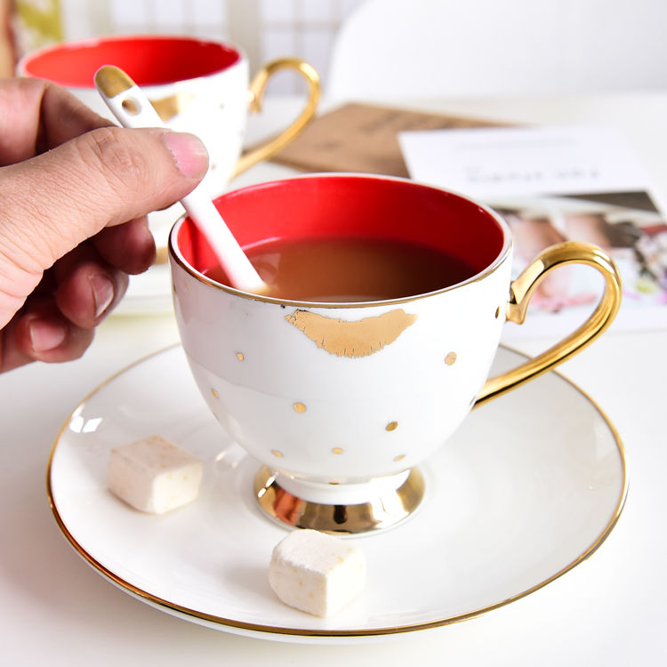 Red Lip Bone China Cup and Saucer