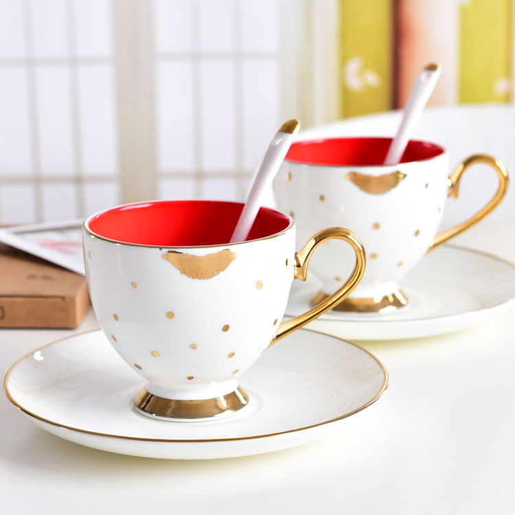 Red Lip Bone China Cup and Saucer