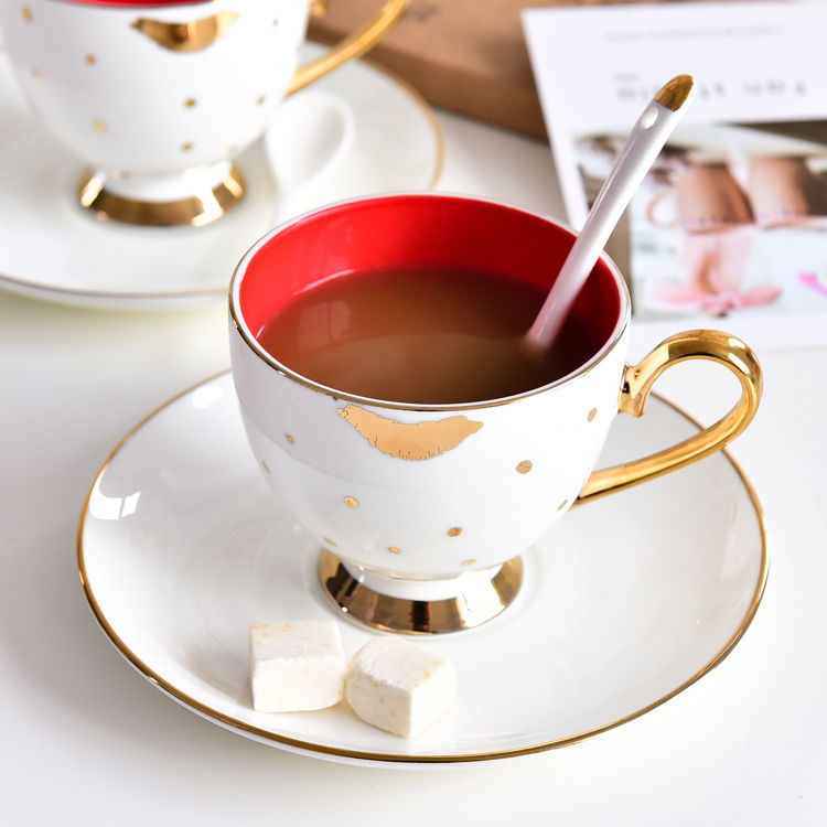 Red Lip Bone China Cup and Saucer