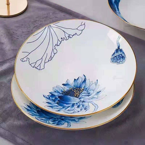 77-piece Golden Rimmed Lotus Bone China Dinnerware