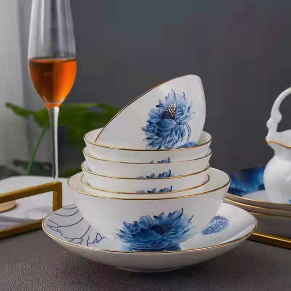 77-piece Golden Rimmed Lotus Bone China Dinnerware