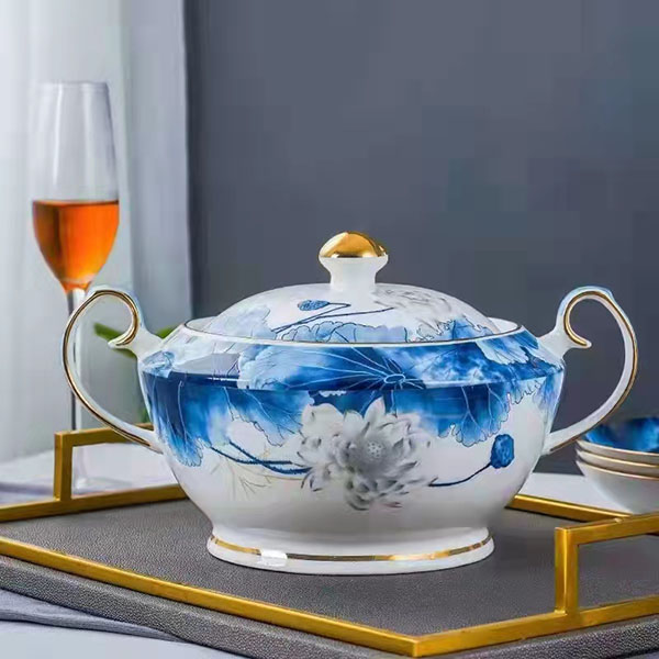 77-piece Golden Rimmed Lotus Bone China Dinnerware