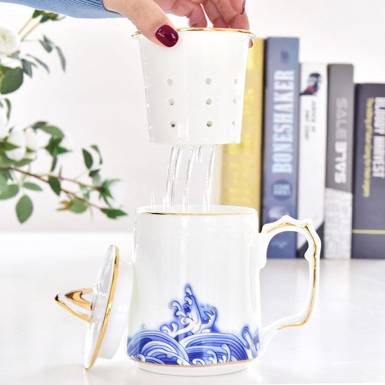Between Mountains and Rivers Bone China Tea Strainer Covered Cup