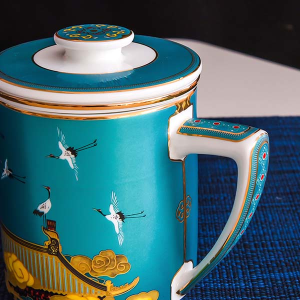 Chinese Trend Auspiciousness Bone China Tea Strainer Covered Cup
