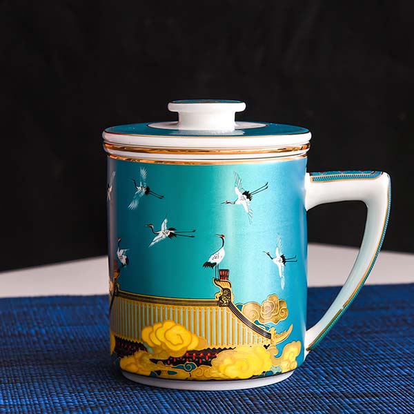 Chinese Trend Auspiciousness Bone China Tea Strainer Covered Cup