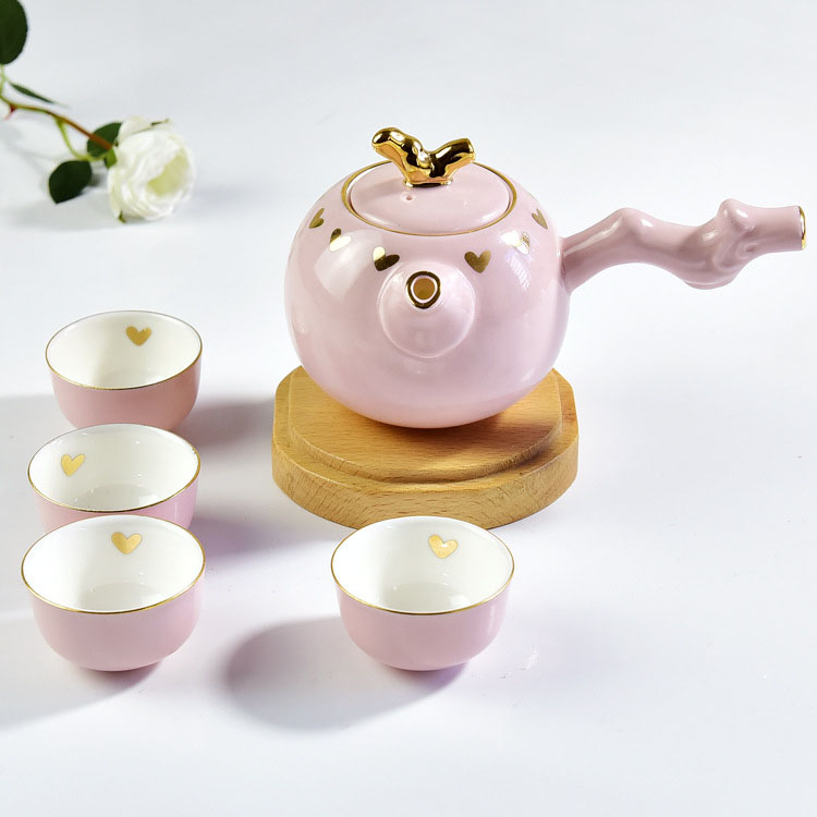 Colorful Kung Fu Dry Brewing Travel Side Handle Bone China Teapot Suit