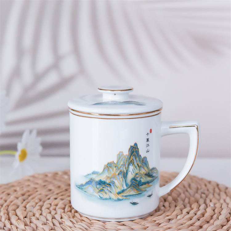 Endless Rivers and Mountains Bone China Tea Strainer Covered Cup