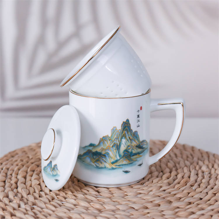 Endless Rivers and Mountains Bone China Tea Strainer Covered Cup