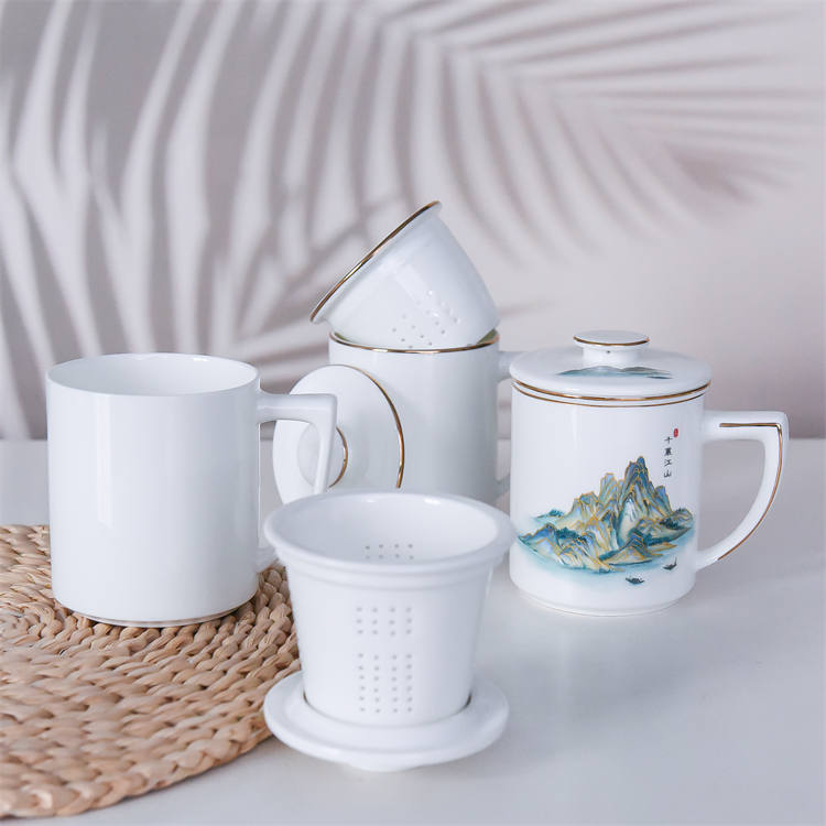 Endless Rivers and Mountains Bone China Tea Strainer Covered Cup