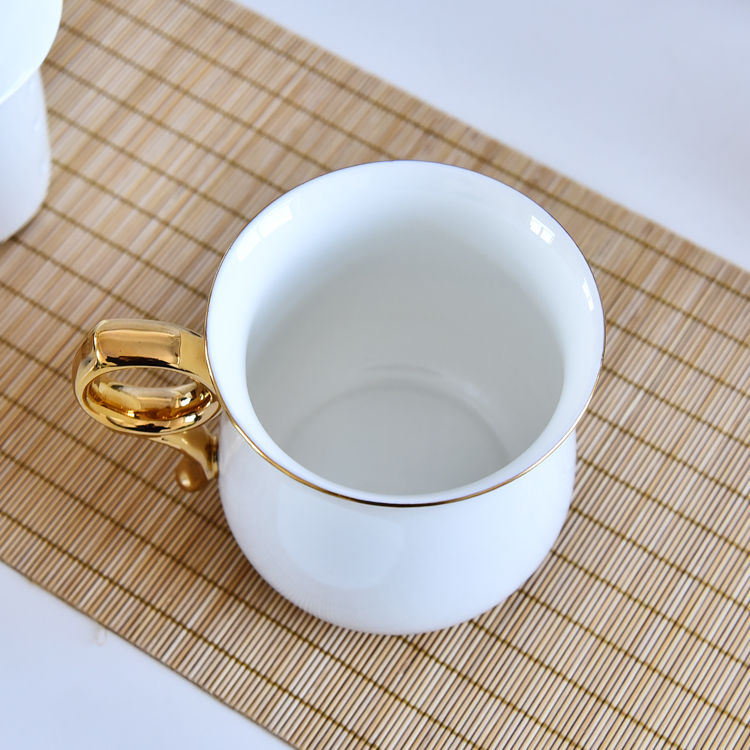Golden Handle Bone China Tea Strainer Covered Cup