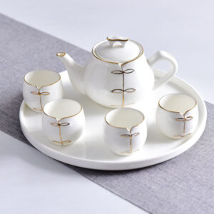Golden Rimmed Kung Fu Bone China Teaware with Tea Tray