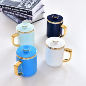 Color Glazed Golden Handle Bone China Tea Strainer Covered Cup