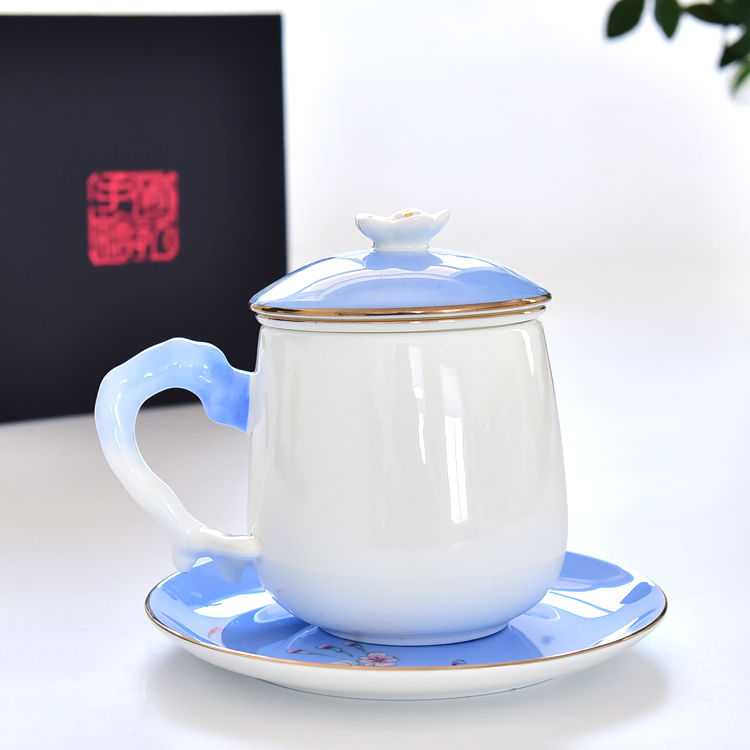 Hand-drawing Bone China Tea Strainer Covered Cup 1