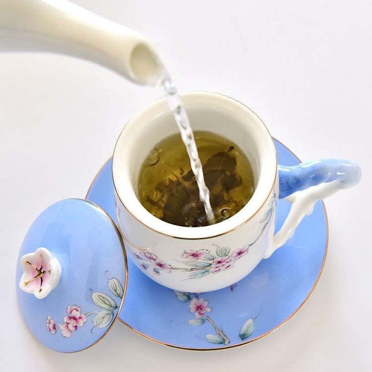 Hand-drawing Bone China Tea Strainer Covered Cup 1
