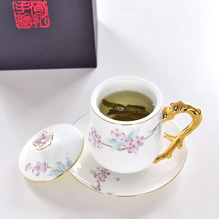 Hand-drawing Bone China Tea Strainer Covered Cup 2