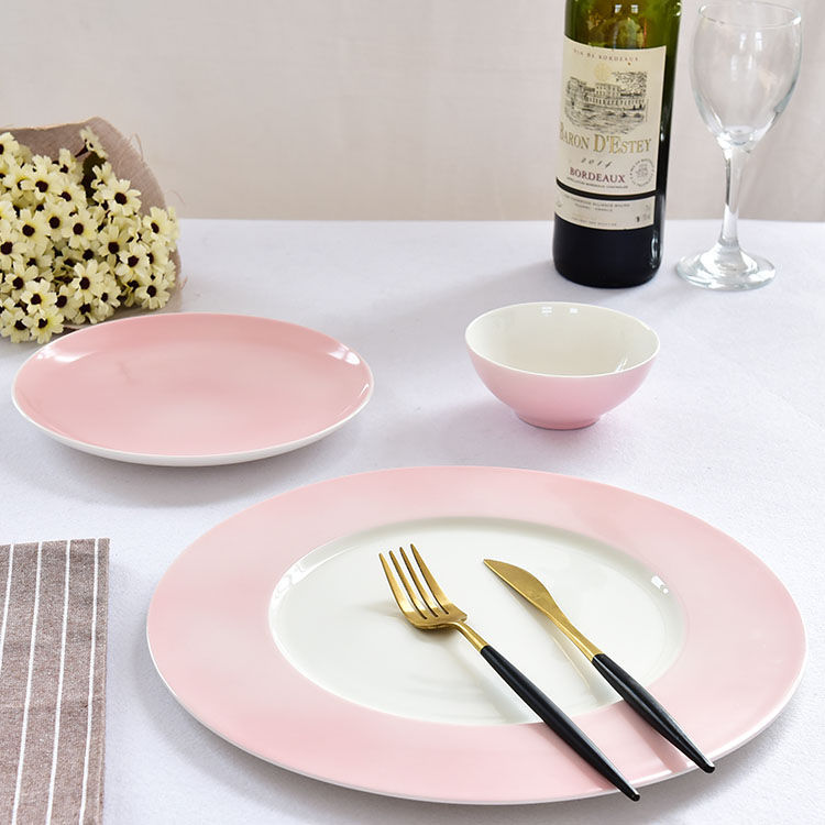 Hotel Single-person Pink Glazed Bone China Table Setting