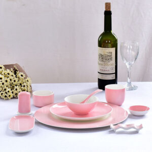 Hotel Single-person Pink Glazed Bone China Table Setting
