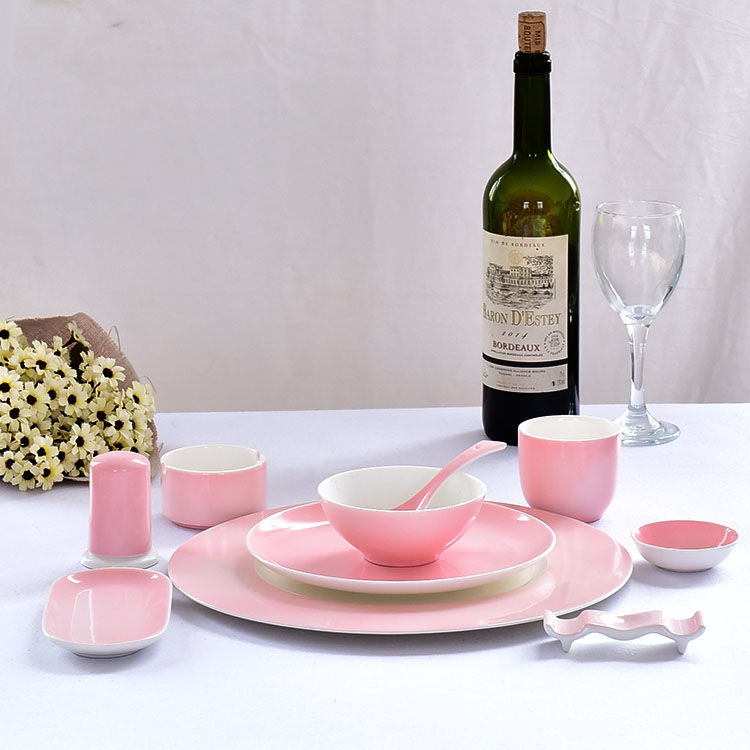 Hotel Single-person Pink Glazed Bone China Table Setting