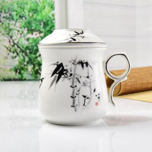 Ink Bamboo Bone China Tea Strainer Covered Cup