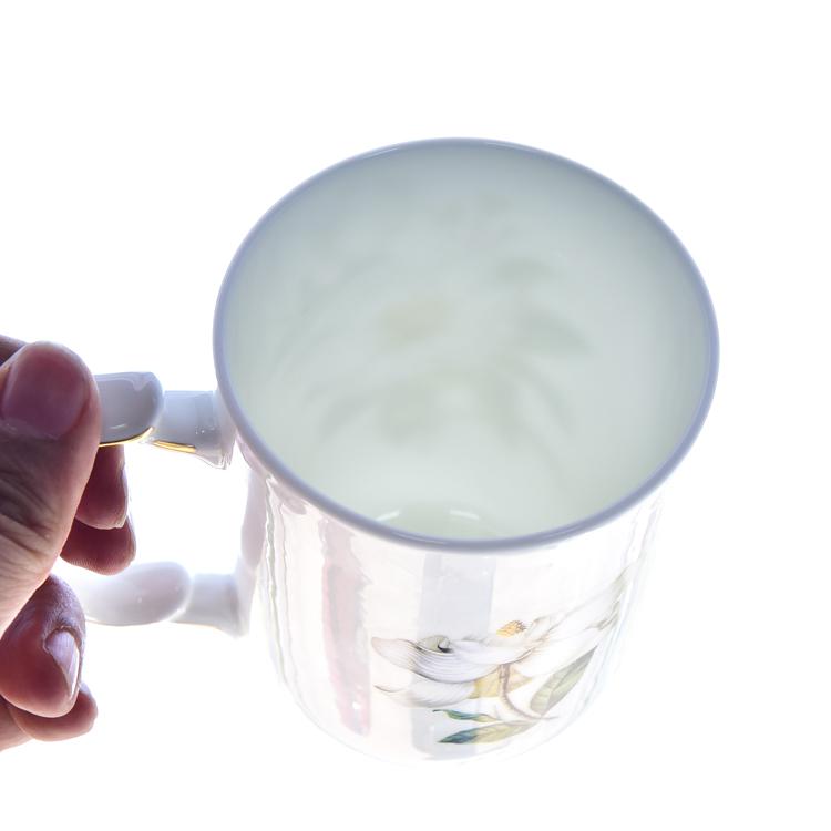 Kapok Flower Bone China Tea Strainer Covered Cup