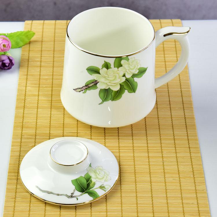 Large Bone China Tea Strainer Covered Cup 1