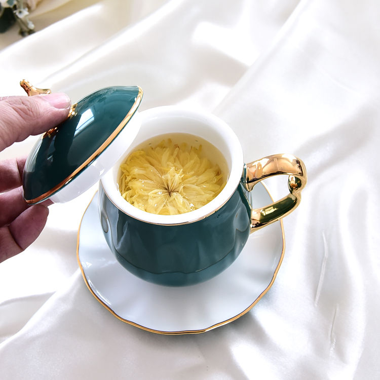 Pagoda Bone China Tea Strainer Covered Cup 1