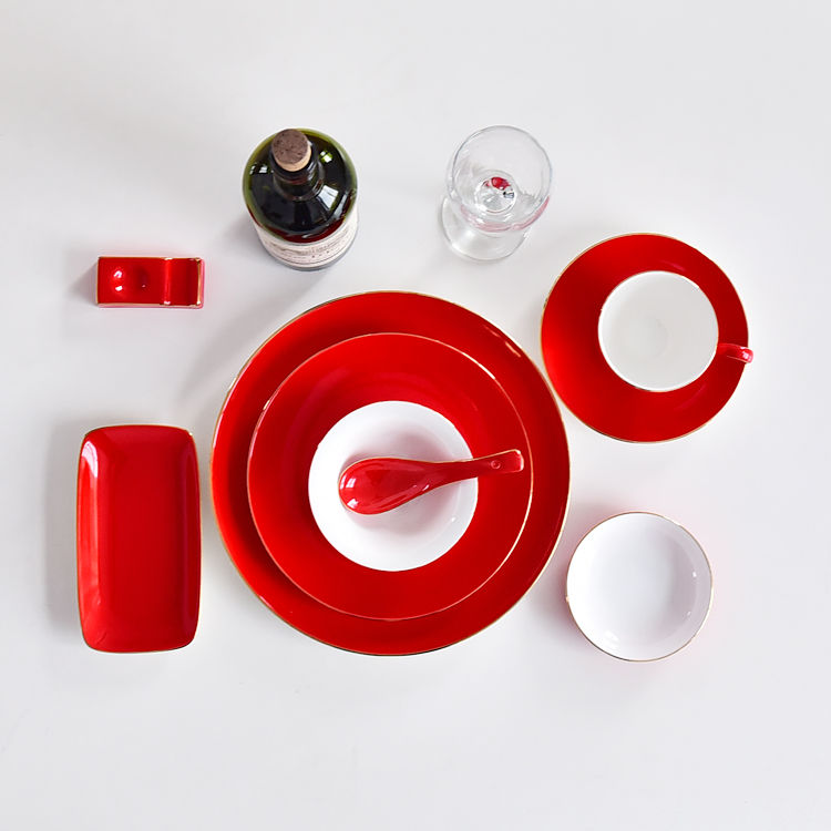 Red Glazed Bone China 9-piece Table Setting