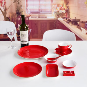 Red Glazed Bone China 9-piece Table Setting