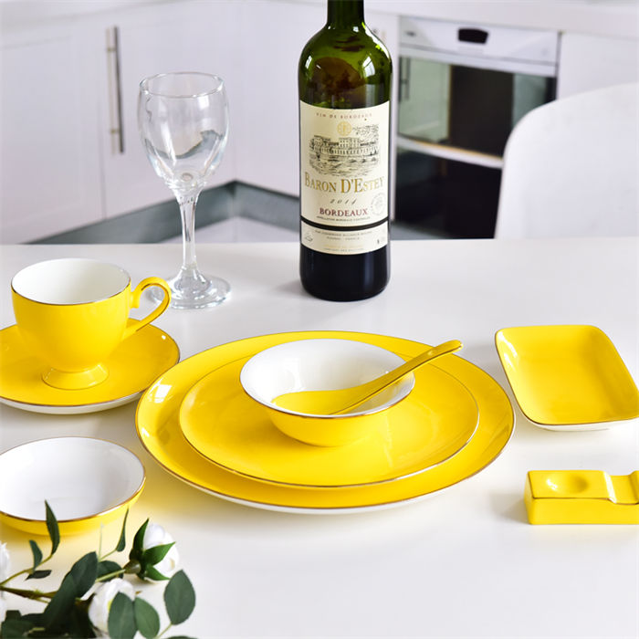 Single-person Color Glazed Bone China Table Setting 9-piece Suit