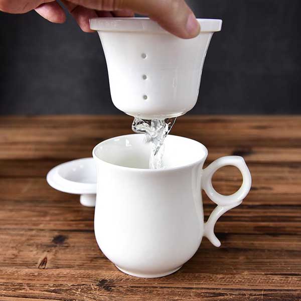 Wholesale White Bone China Tea Strainer Cup