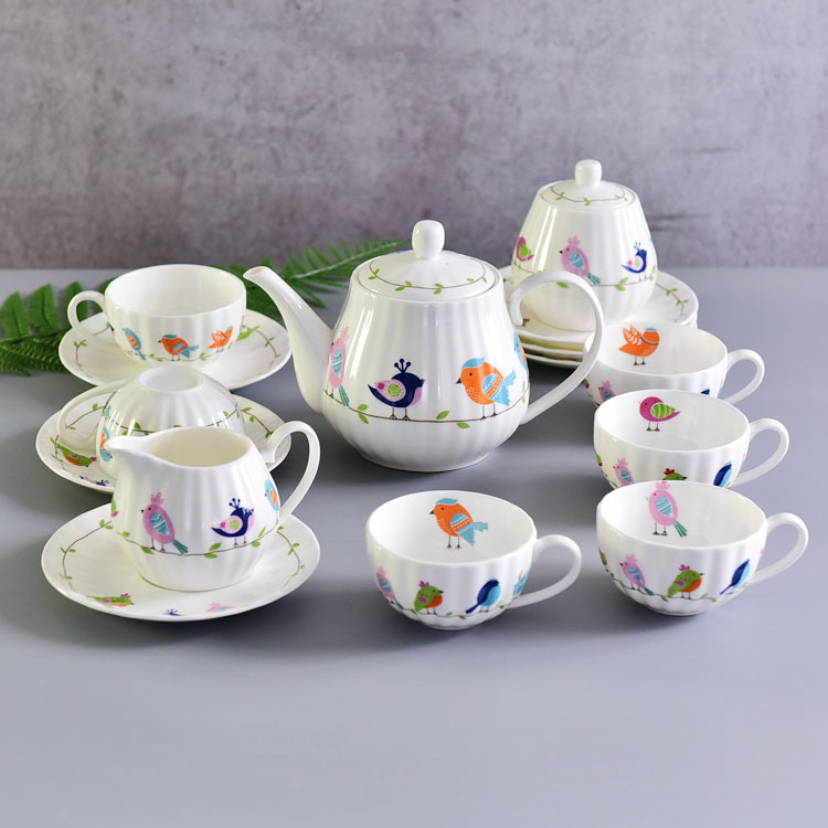 15-piece Cartoon Bird Pumpkin Bone China Coffee Set