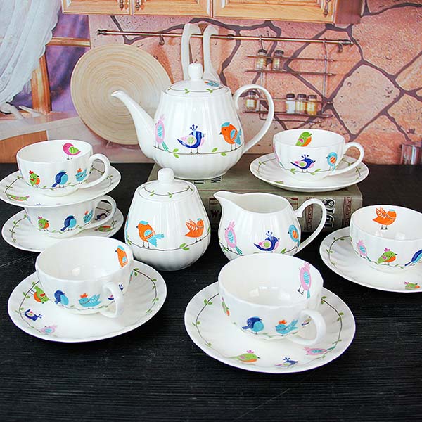 15-piece Cartoon Bird Pumpkin Bone China Coffee Set