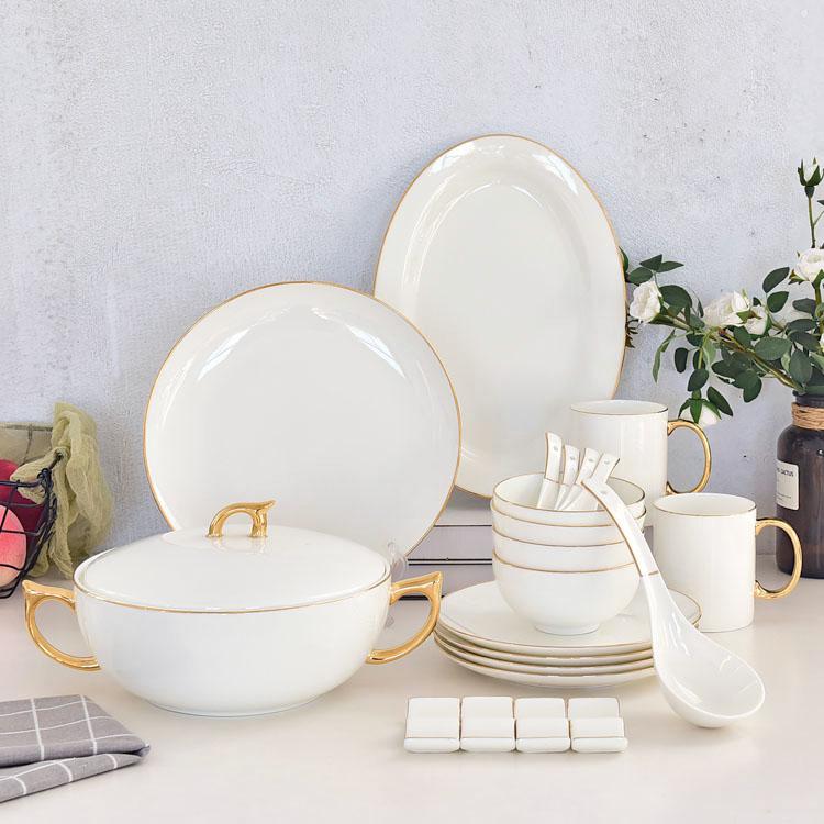 22-piece Golden Rimmed Porcelain Dinnerware Present Suit