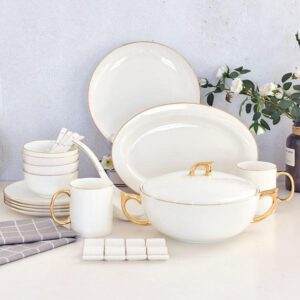 22-piece Golden Rimmed Porcelain Dinnerware Present Suit