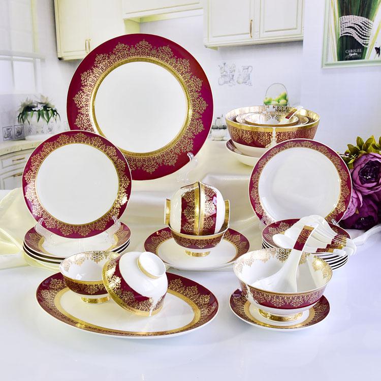 36-piece Relief Golden Porcelain Dinnerware