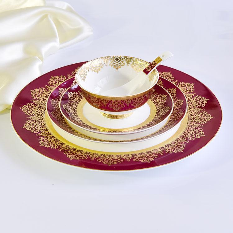 36-piece Relief Golden Porcelain Dinnerware