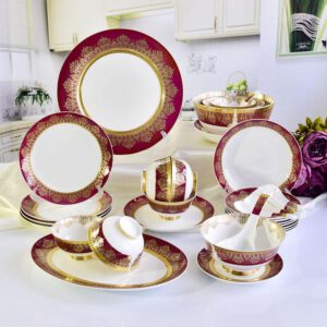 36-piece Relief Golden Porcelain Dinnerware