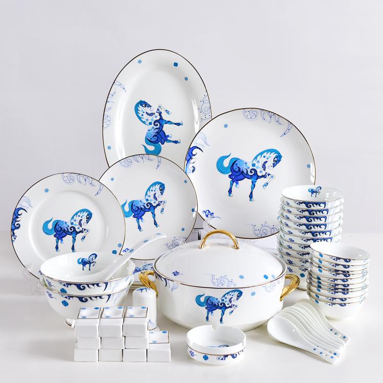 42-piece Blue Horse Porcelain Dinnerware